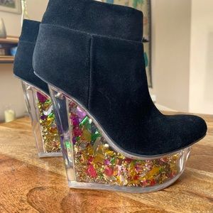 Jeffrey Campbell black handmade Havana Last glitter wedges!